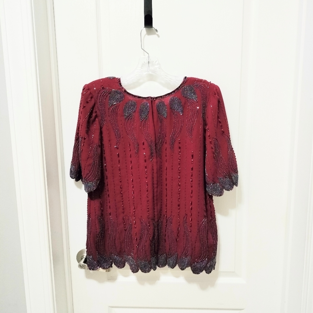 Creative Touch Elegant Sequin Women's Burgundy Blouse - Picture 4 of 8